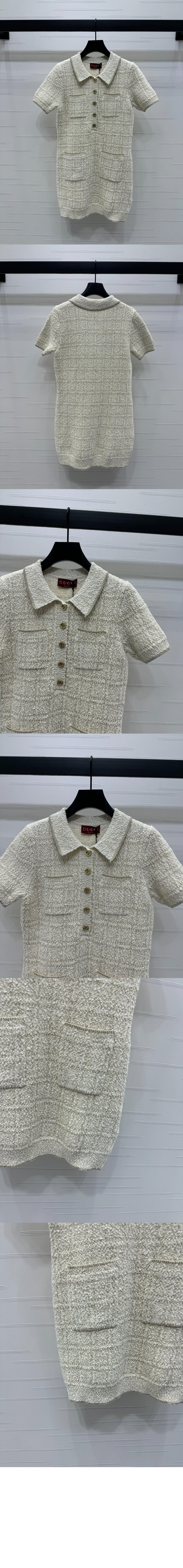 구찌 울 및 라메 체크 자카드 드레스